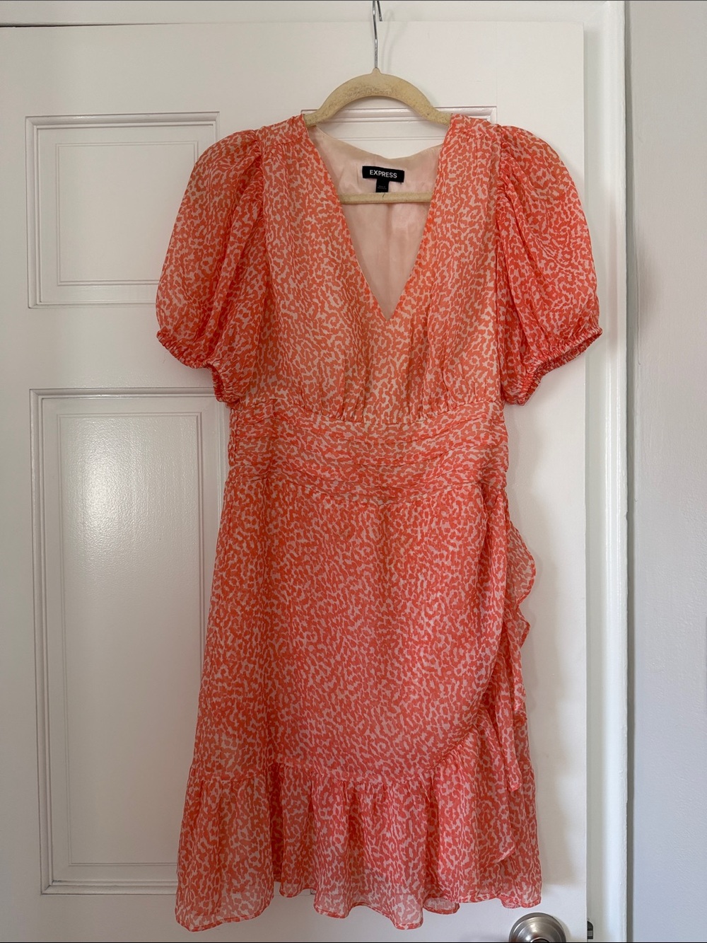 Express Pink Ruched Wrap Mini Dress